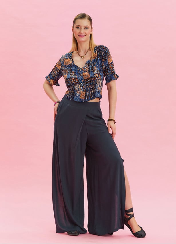 Zipper Detailed Pocket Anthracite Women's High Waist Trousers 4641